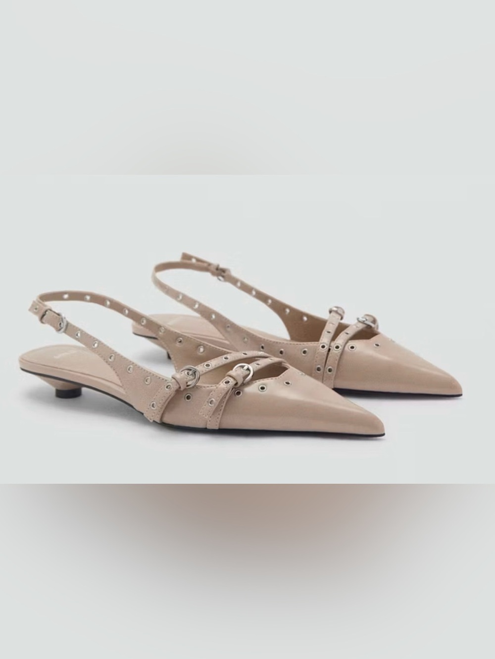 NEW MANGO MNG ICE GREY DIE CUT KITTEN HEEL SHOES HEELS SZ 38 US 7.5